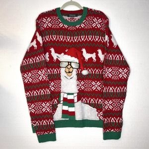 33 Degrees Red Green Fair Isle Llama Christmas Knit Pullover Sweater xl